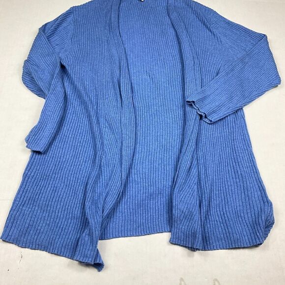Talbots Womens 3/4 Sleeve Cardigan Blue Ribbed Knit Open Front Sweater SMALL - Picture 2 of 9
